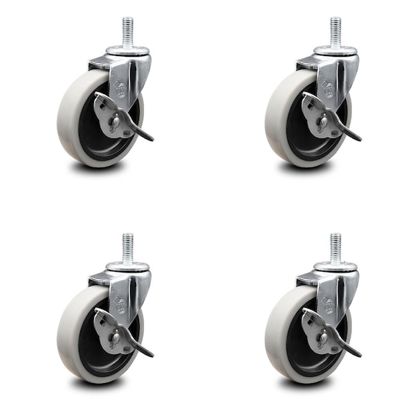 Service Caster 4 Inch Thermoplastic Wheel 1/2 Threaded Stem Caster Set with Brakes SCC, 4PK SCC-TS05S410-TPRS-SLB-121315-4 - main